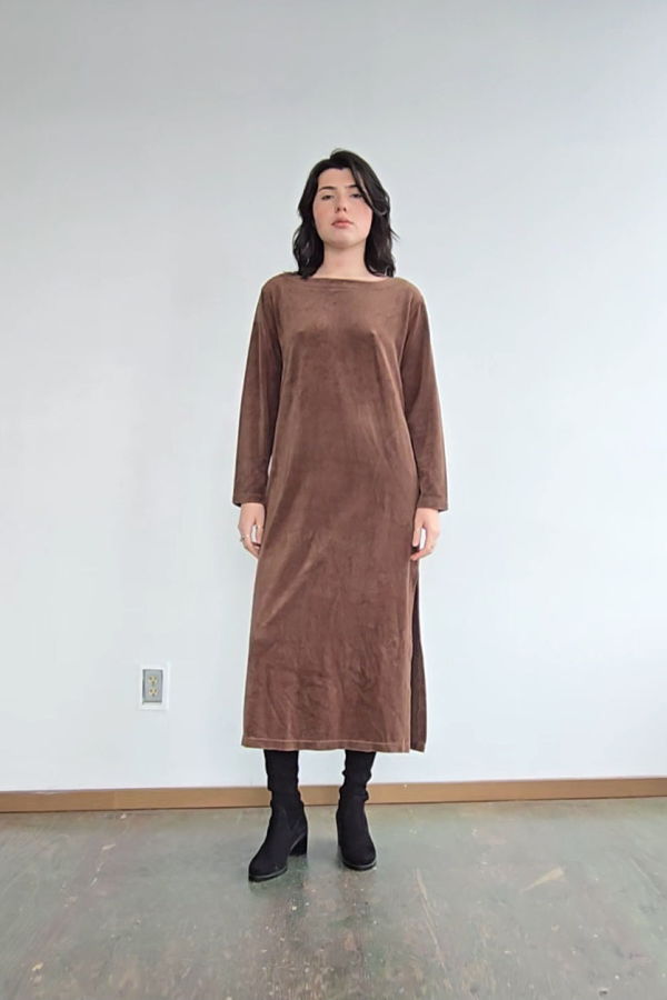 Vintage Donna Karan Velour Minimal Dress - Chocolate