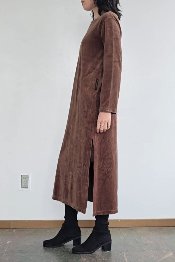 Vintage Donna Karan Velour Minimal Dress - Chocolate