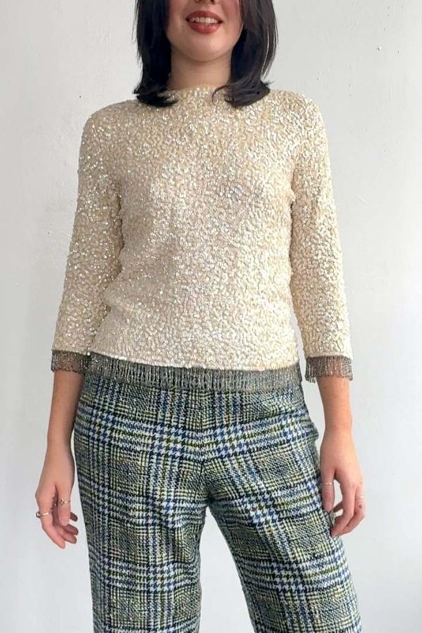 Vintage Sequin Covered + Beaded Cashmere Sweater