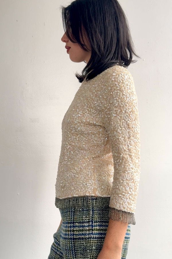 Vintage Sequin Covered + Beaded Cashmere Sweater