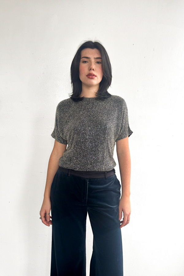 Vintage Beaded Silk Bodysuit - Silver