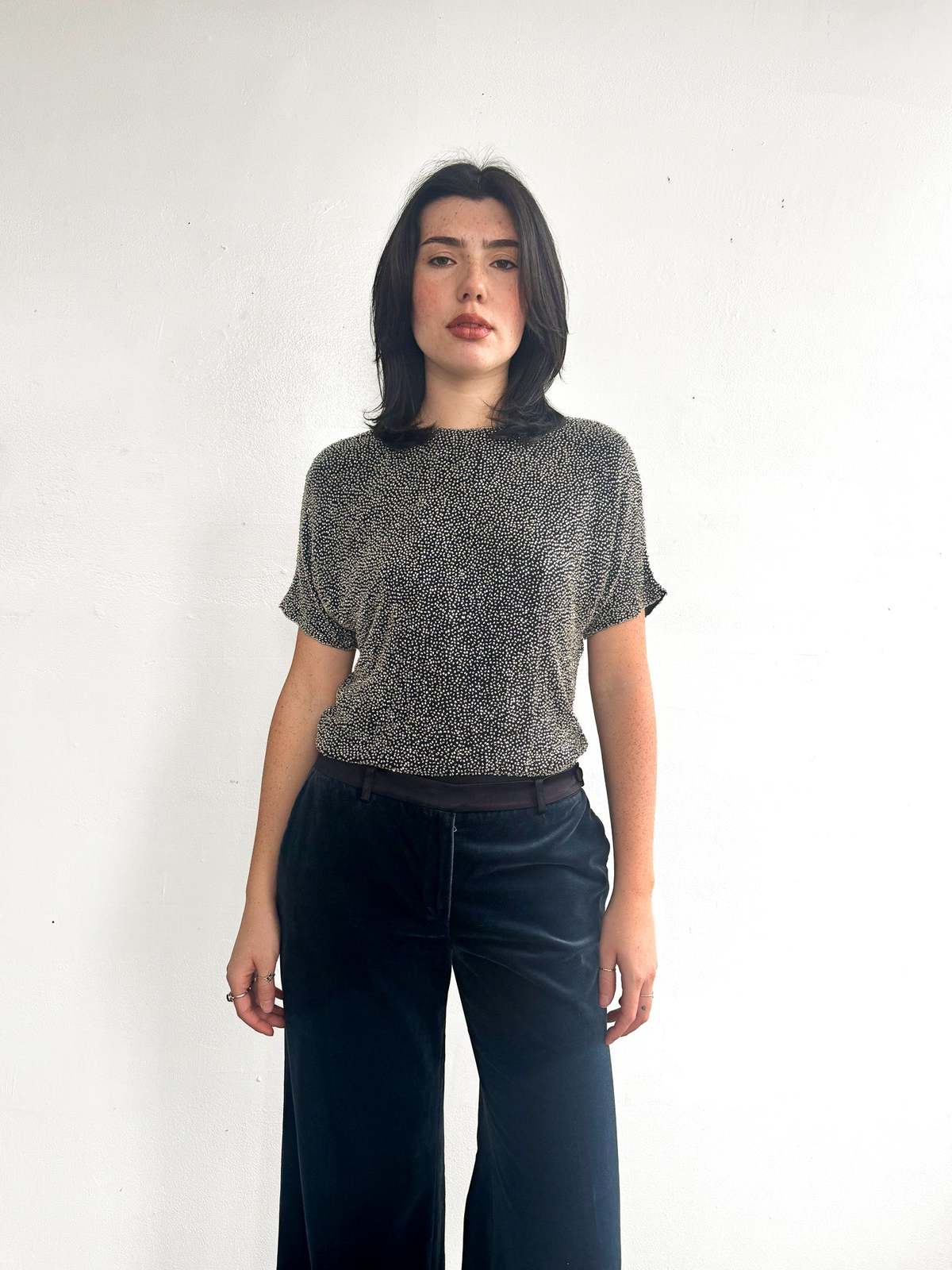 Vintage Beaded Silk Bodysuit - Silver - Image 1 of 5