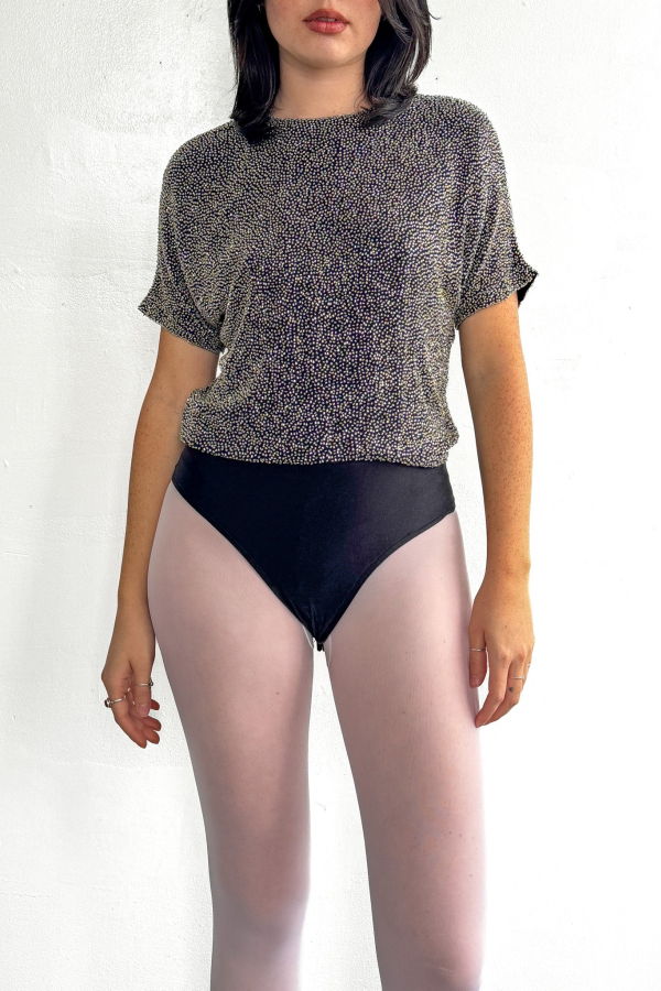 Vintage Beaded Silk Bodysuit - Silver
