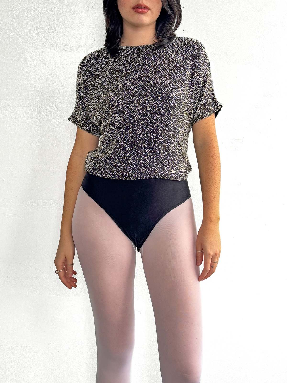 Vintage Beaded Silk Bodysuit - Silver - Image 2 of 5