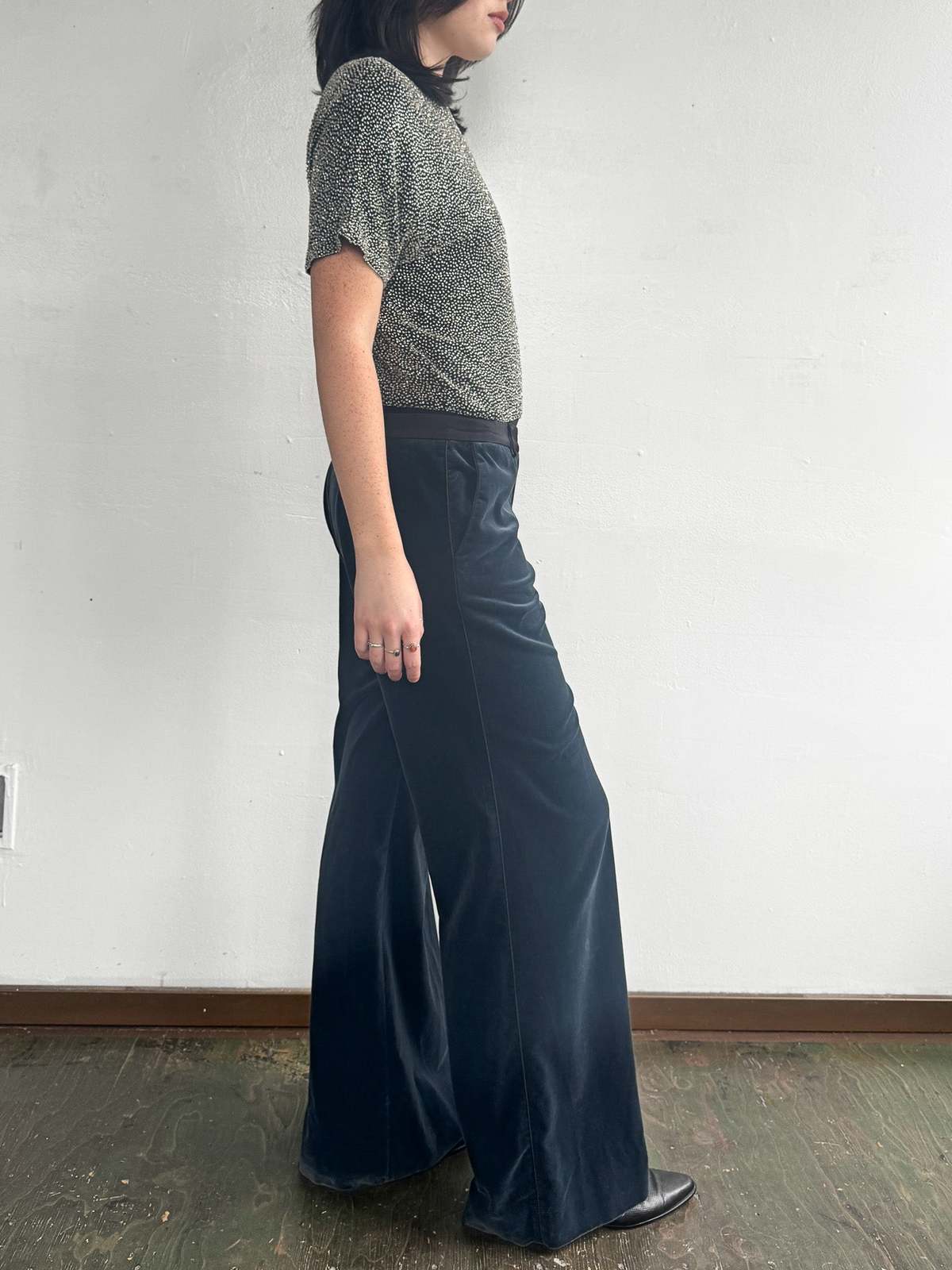 Vintage Beaded Silk Bodysuit - Silver - Image 4 of 5