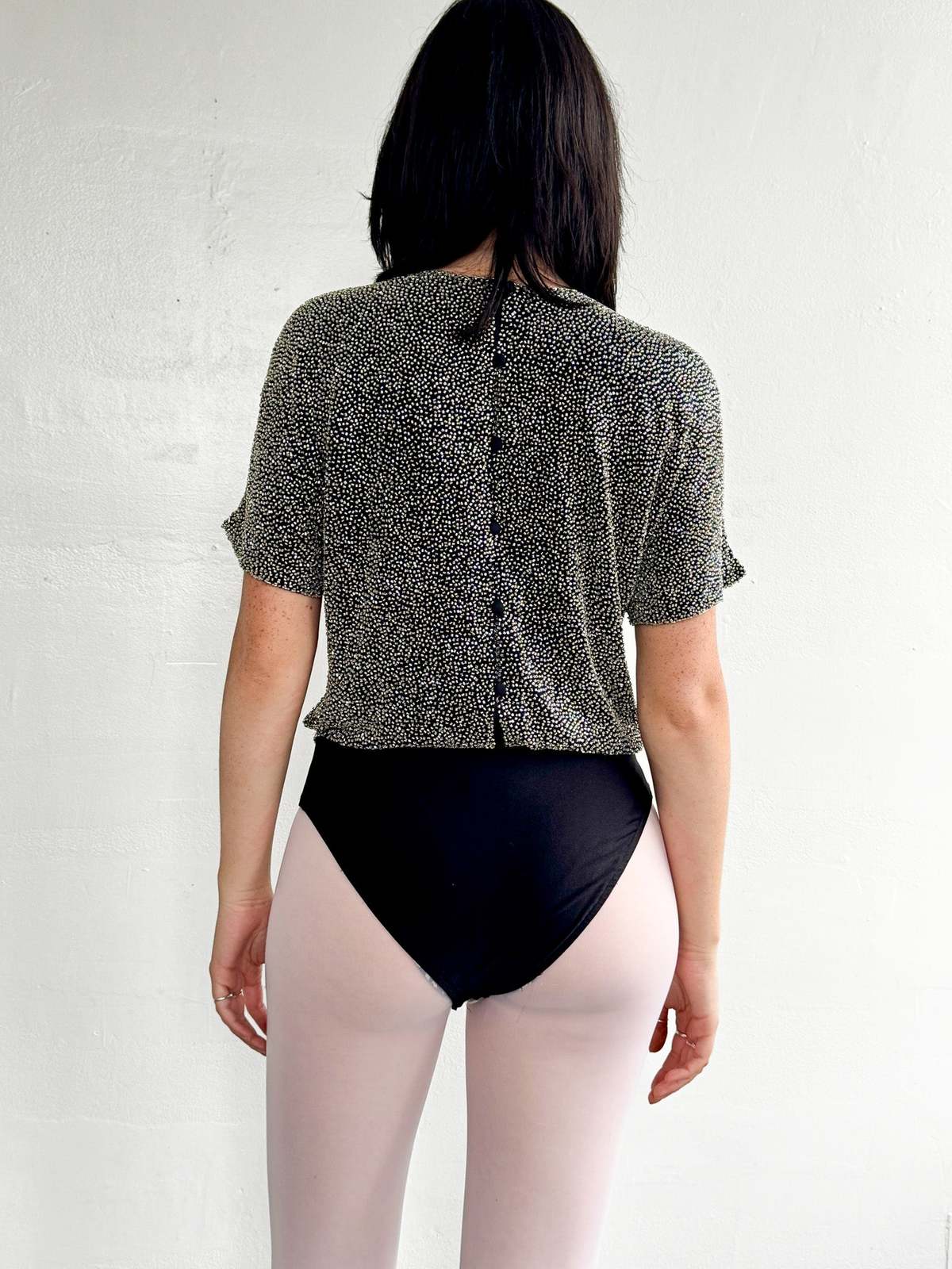 Vintage Beaded Silk Bodysuit - Silver - Image 5 of 5
