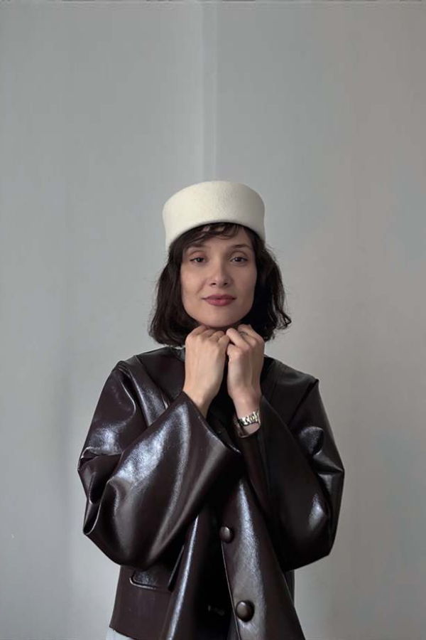 London Atelier Byproduct White Wool Pillbox Hat