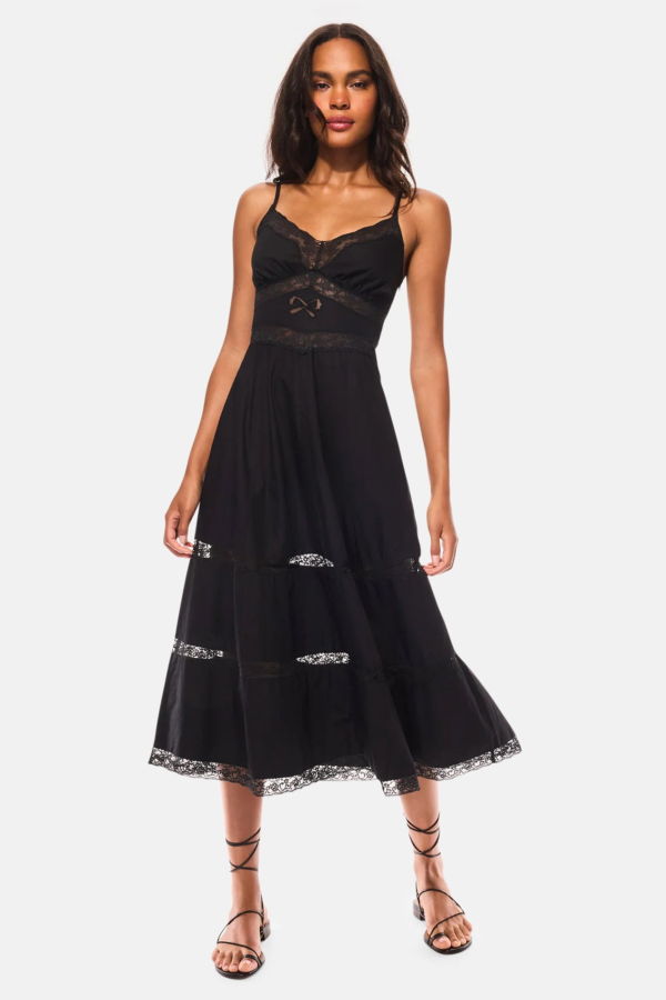 LoveShackFancy Catryn Lace Bow Cotton Midi Dress