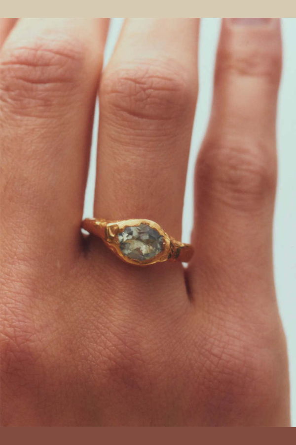 Simuero Faro La Mola Ring - 18k Gold Plate/Sterling Silver/White Crystal