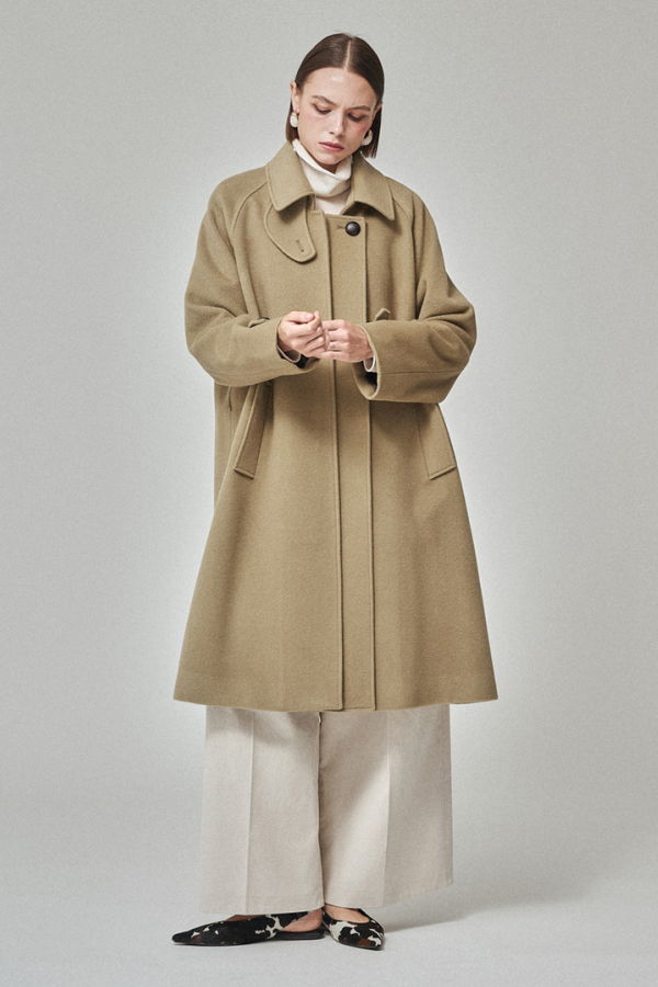 Maison De Ines Layered Placket Wool Coat - Sage Beige
