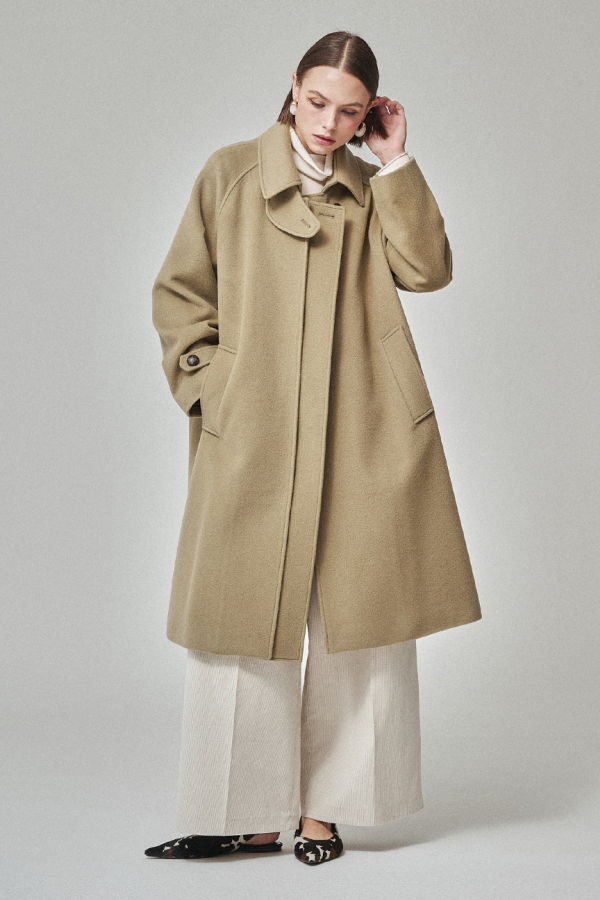 Maison De Ines Layered Placket Wool Coat - Sage Beige