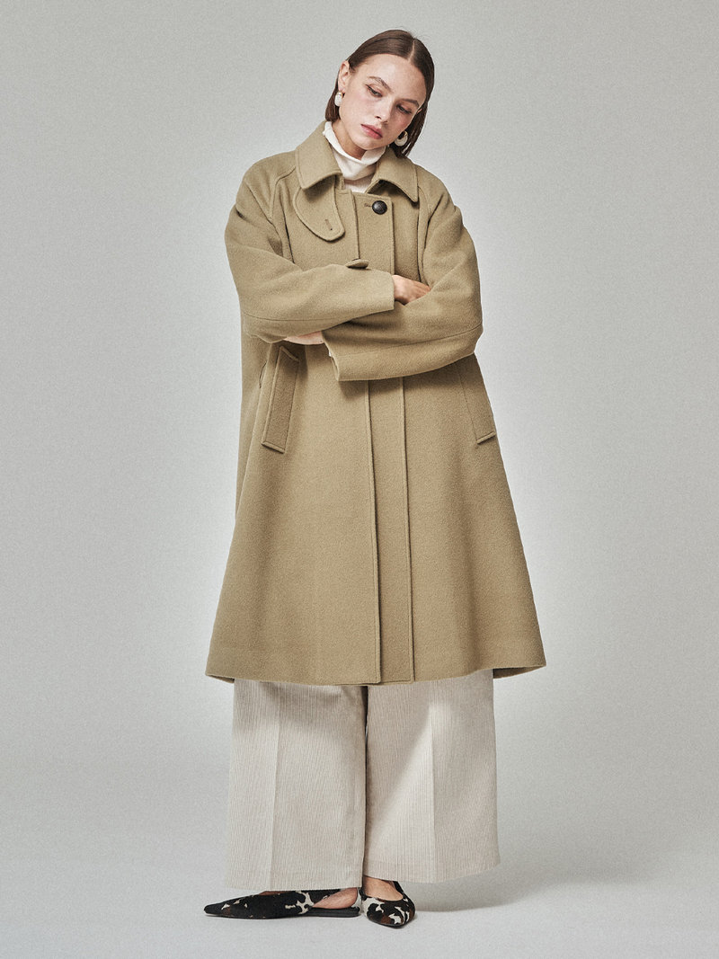 Maison De Ines Layered Placket Wool Coat - Sage Beige