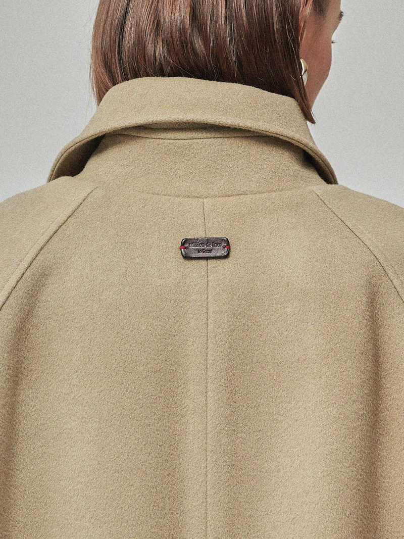 Maison De Ines Layered Placket Wool Coat - Sage Beige