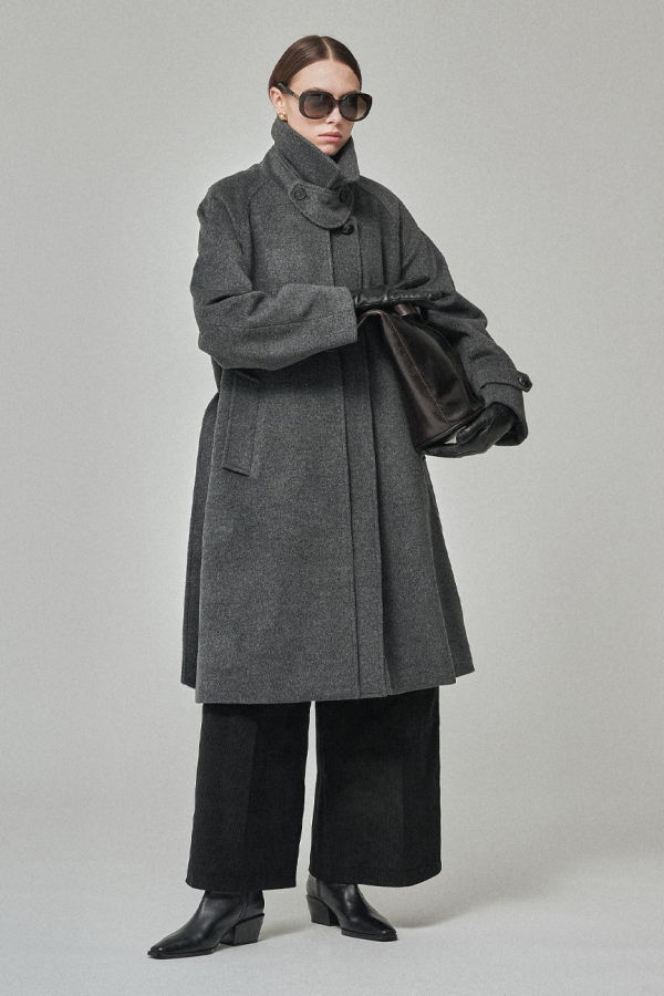 Maison De Ines Layered Placket Wool Coat - Deep Charcoal