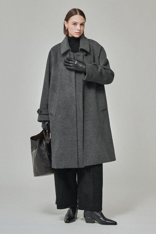 Maison De Ines Layered Placket Wool Coat - Deep Charcoal