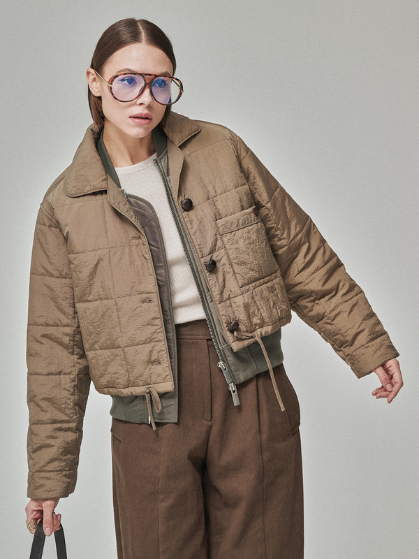 Maison De Ines 2Way Layered Blouson - Beige Khaki