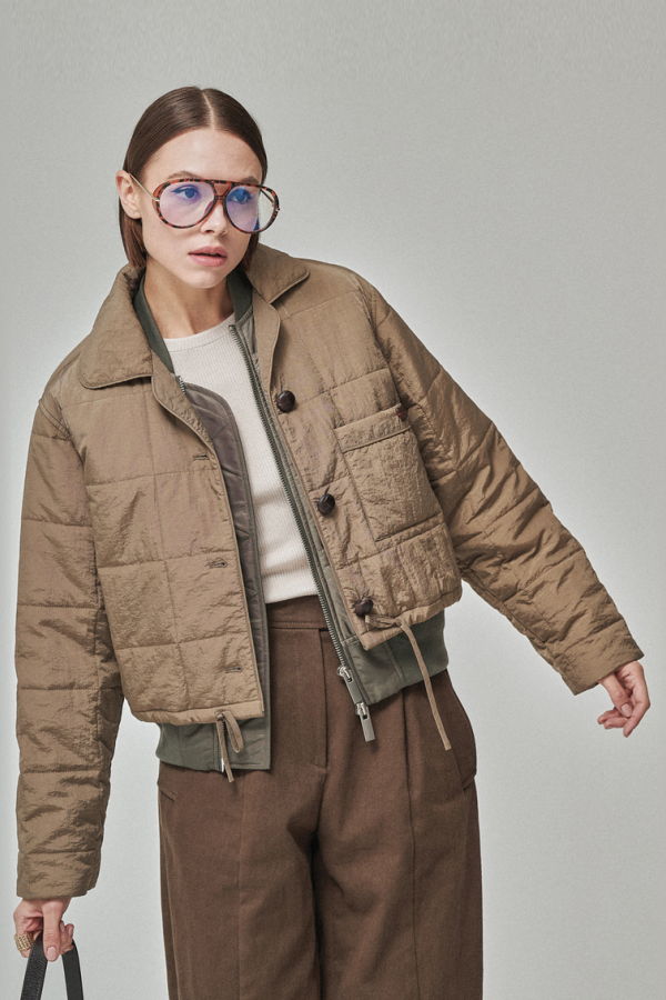 Maison De Ines 2Way Layered Blouson - Beige Khaki