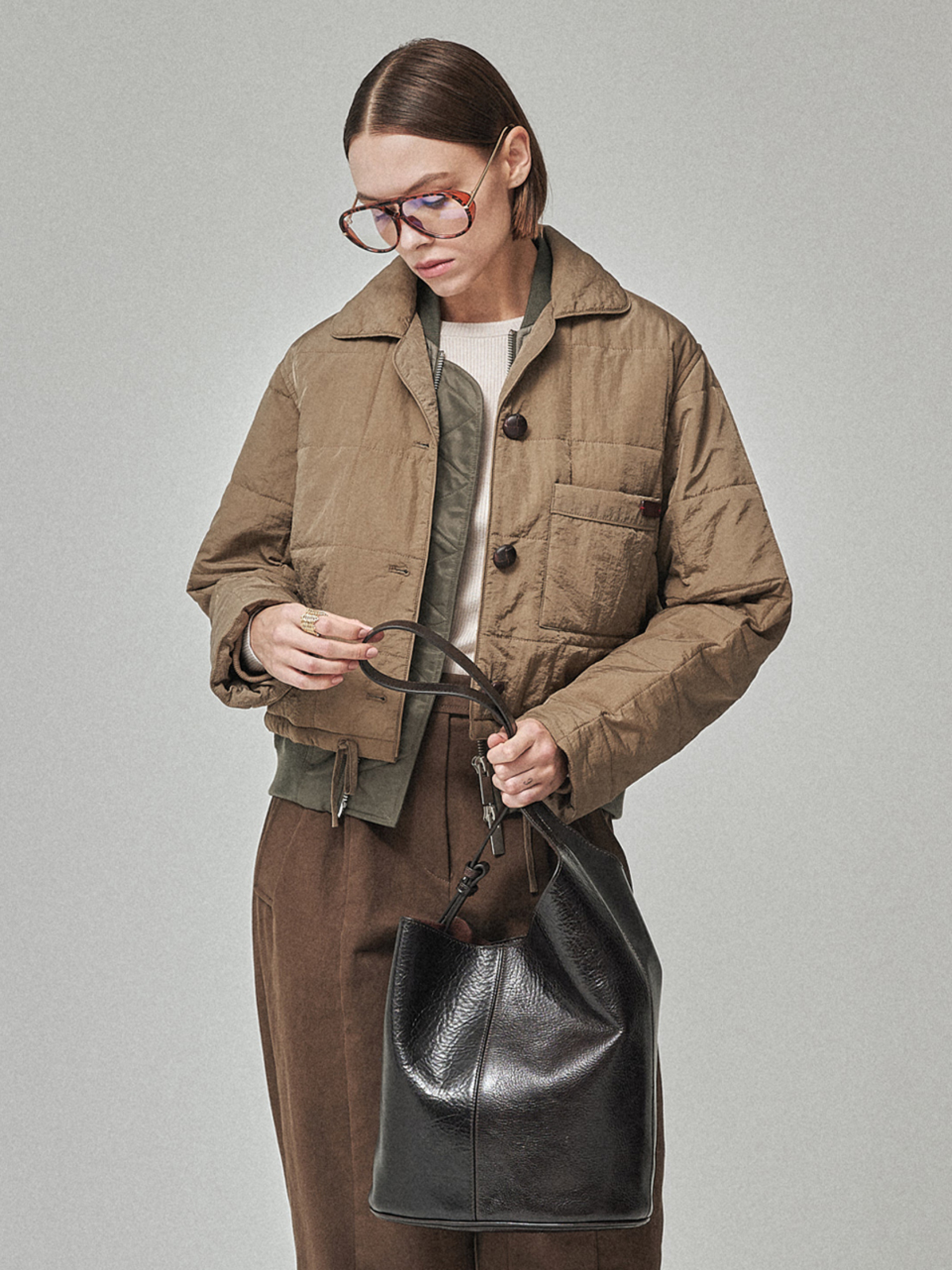 Maison De Ines 2Way Layered Blouson - Beige Khaki - Image 4 of 6