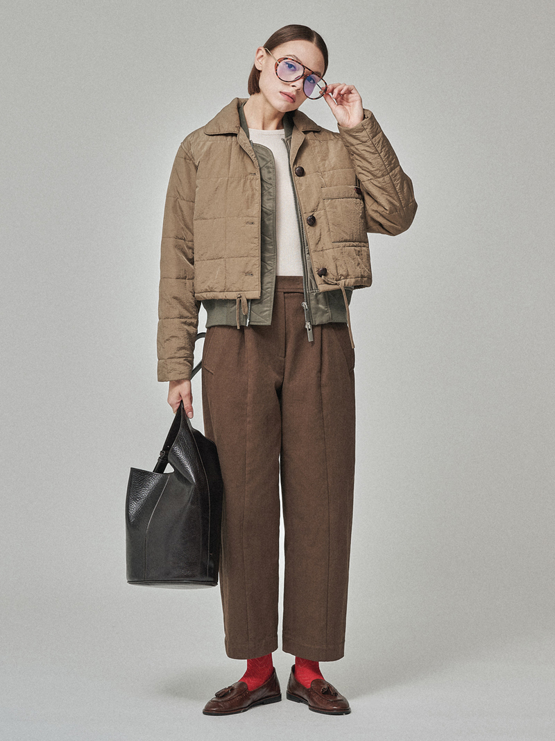 Maison De Ines 2Way Layered Blouson - Beige Khaki