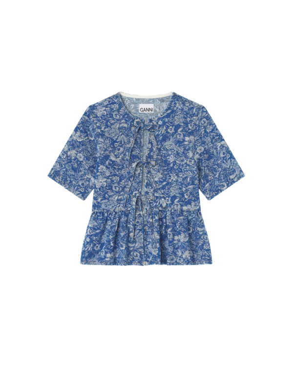 Ganni Peplum Blouse - Mid Stone Blue Ganni Peplum Blouse - Mid Stone Blue