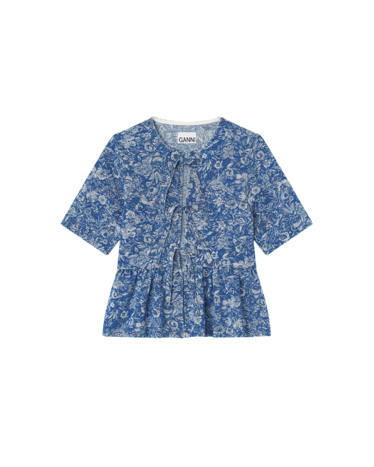 Ganni Peplum Blouse - Mid Stone Blue - Image 1 of 4