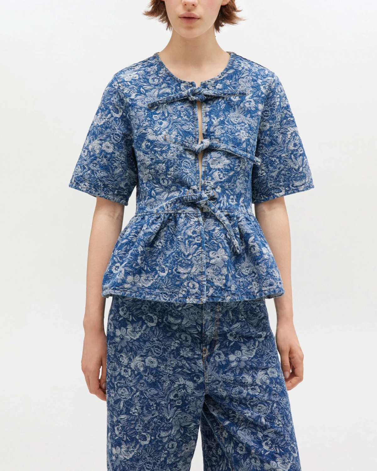 Ganni Peplum Blouse - Mid Stone Blue - Image 2 of 4