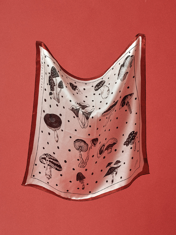 Maison De Ines Mushroom Silk Petit Scarf - Classic Monotone