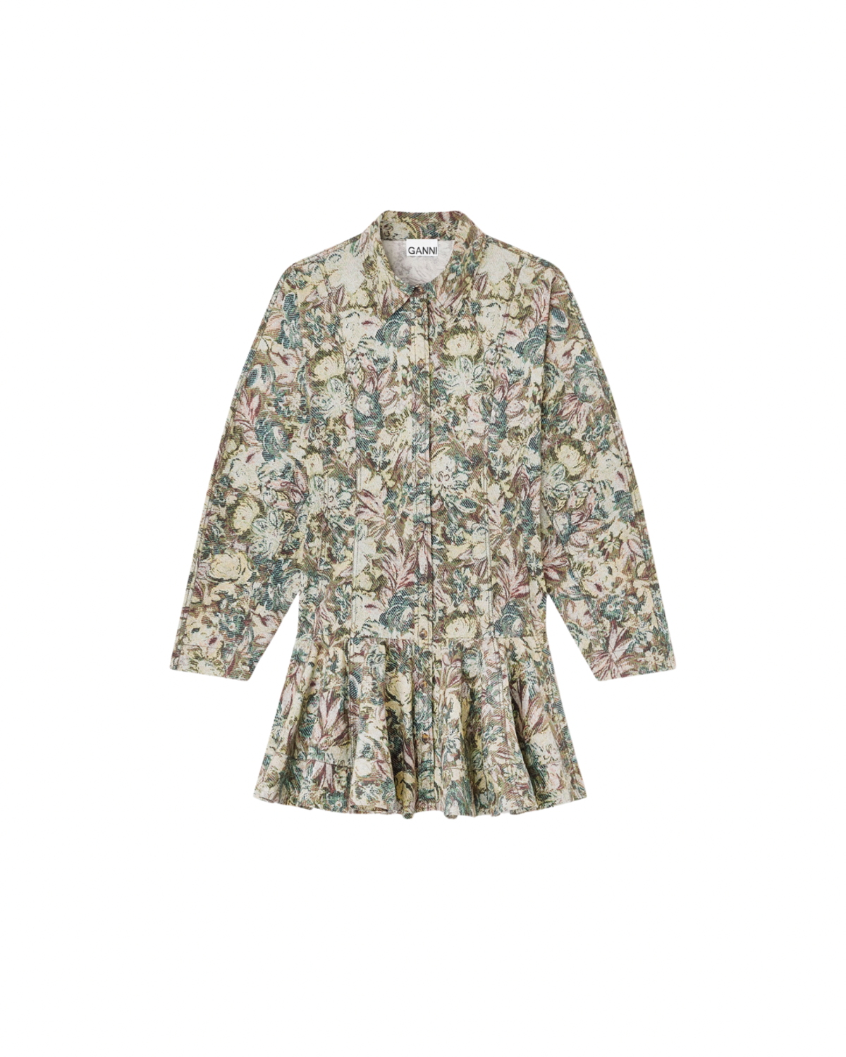 Ganni Tapestry Floral Shirt Dress - Jadeite - Image 1 of 4