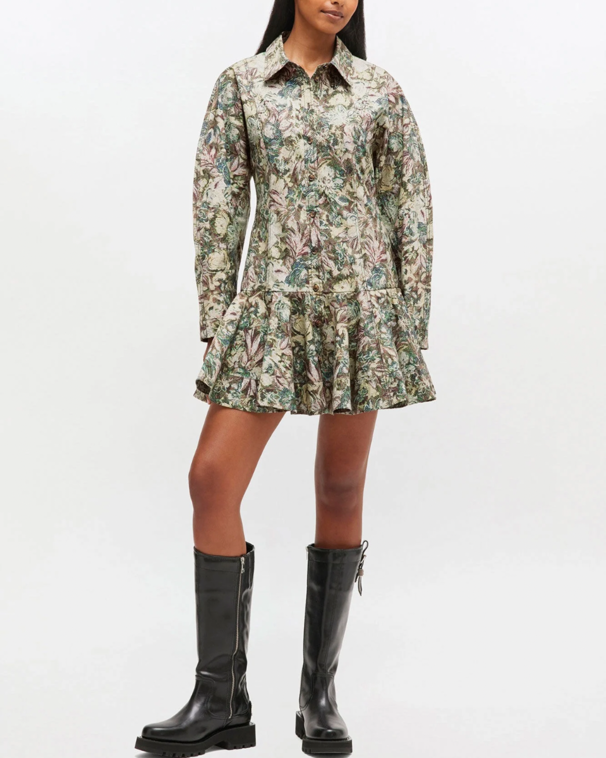Ganni Tapestry Floral Shirt Dress - Jadeite - Image 2 of 4