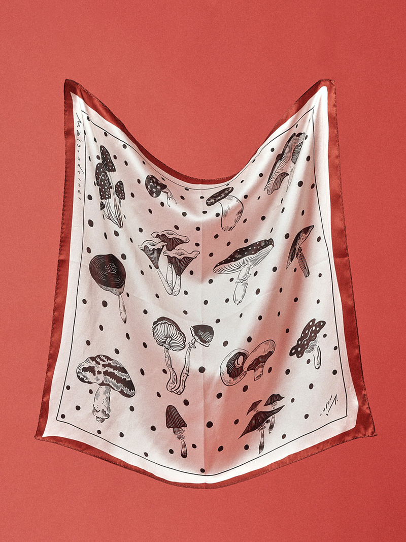 Maison De Ines Mushroom Silk Petit Scarf - Classic Monotone