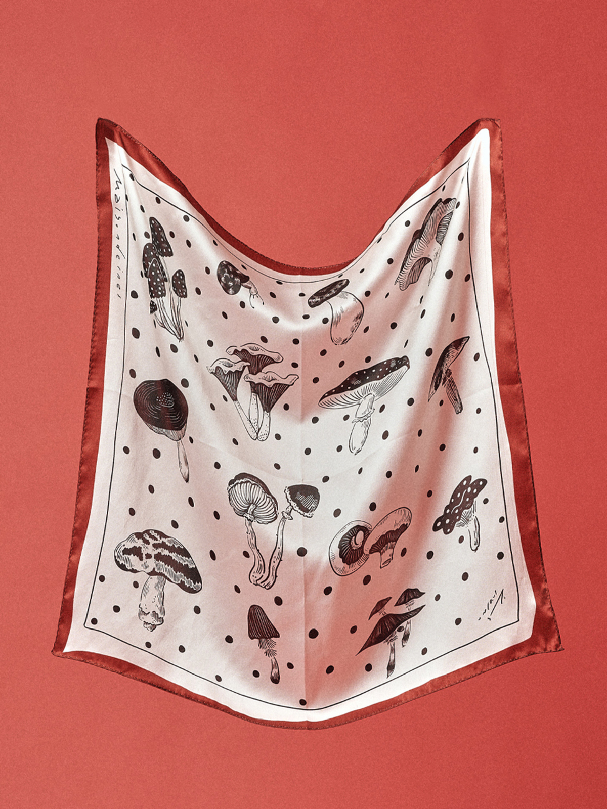 Maison De Ines Mushroom Silk Petit Scarf - Classic Monotone - Image 4 of 4