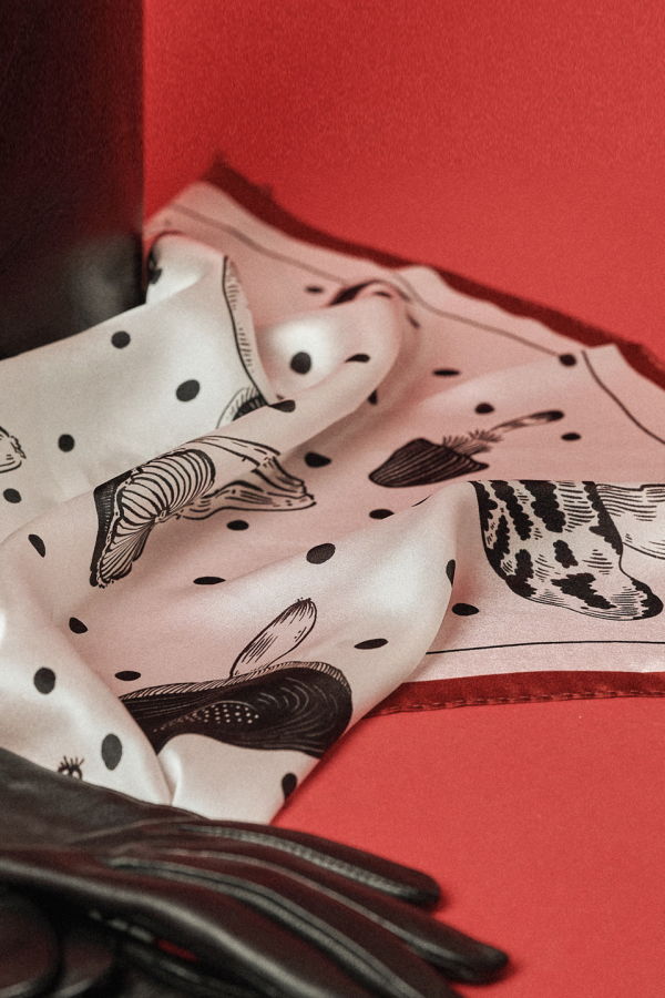 Maison De Ines Mushroom Silk Petit Scarf - Classic Monotone