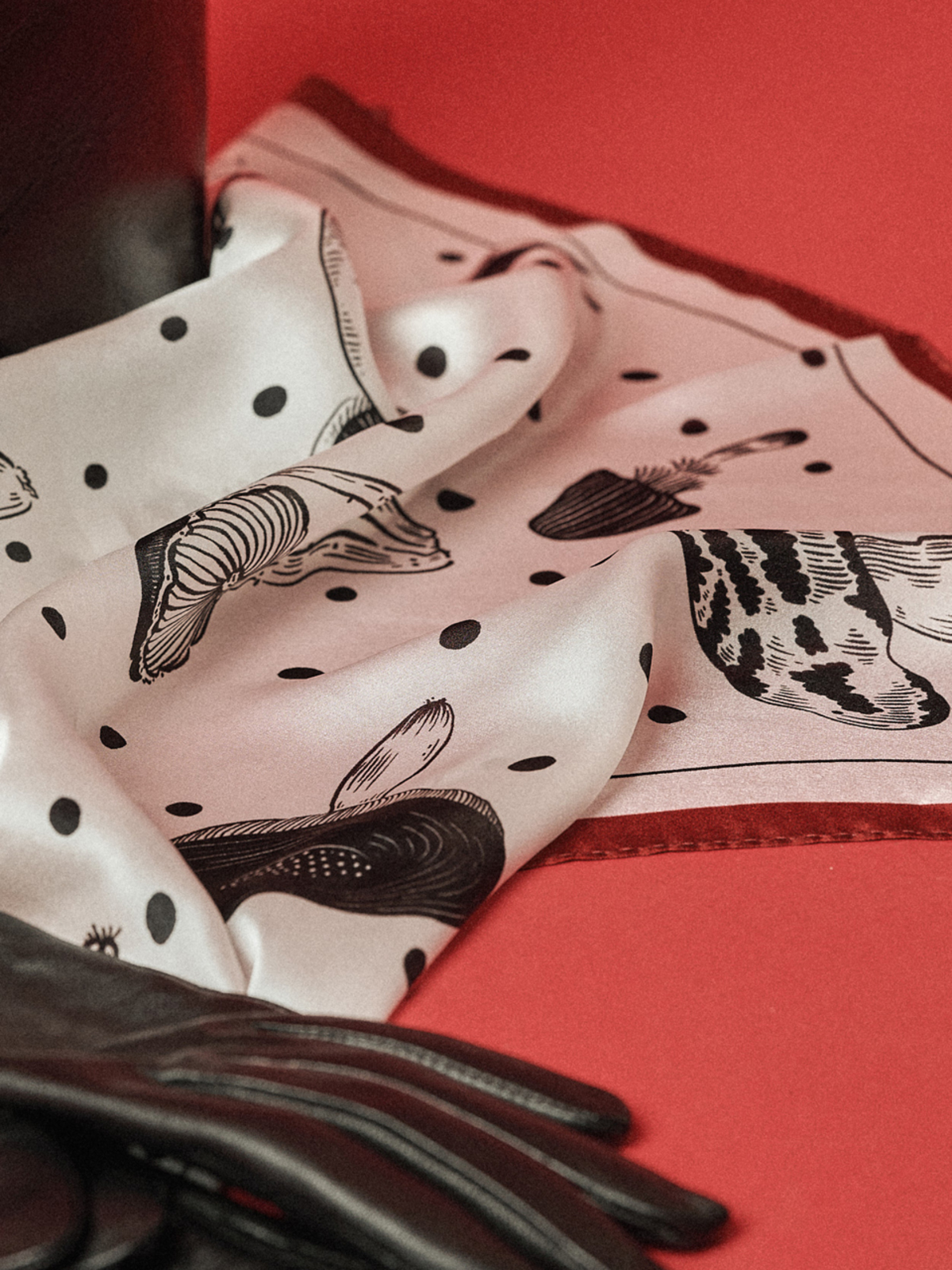 Maison De Ines Mushroom Silk Petit Scarf - Classic Monotone - Image 2 of 4