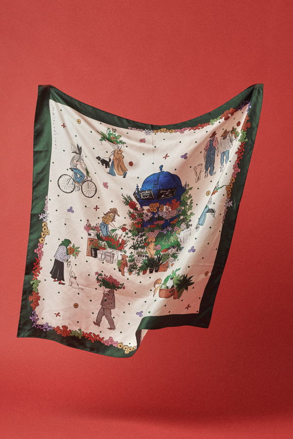Maison De Ines Flower Marché Silk Scarf - Garden Ivory