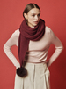 Maison De Ines Mink Pom Wool Muffler - Classic Burgundy - Thumbnail 4