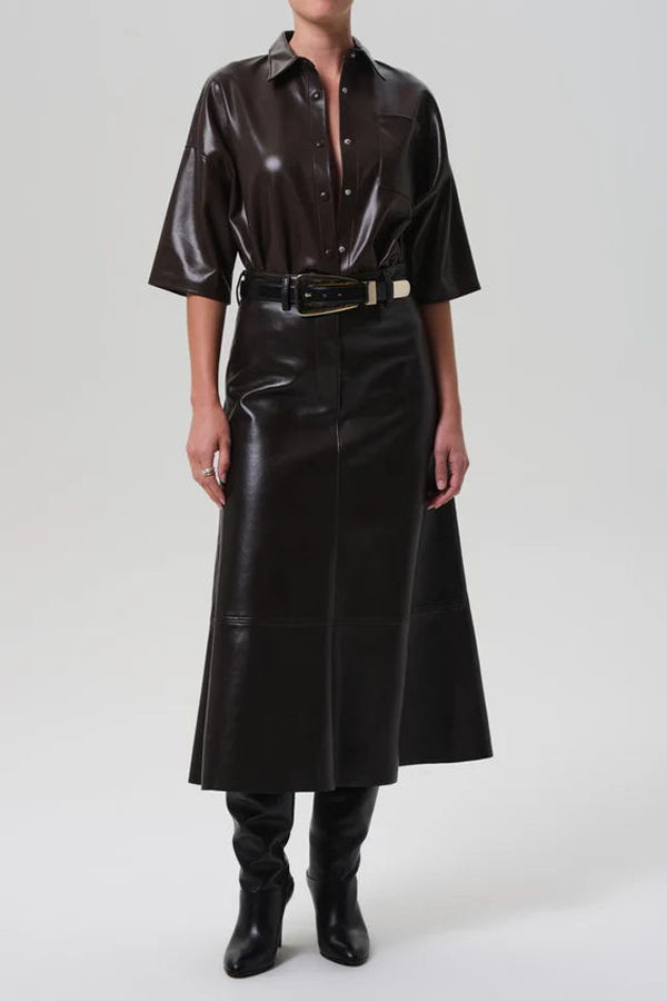 Citizens of Humanity Cassia Leather Skirt - Chocolate Brown