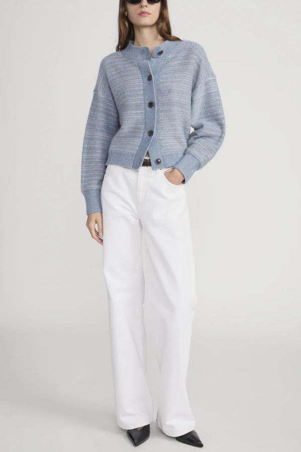 Frame The Jacquard Femme Cardi Cardigan - Sky Blue Multi