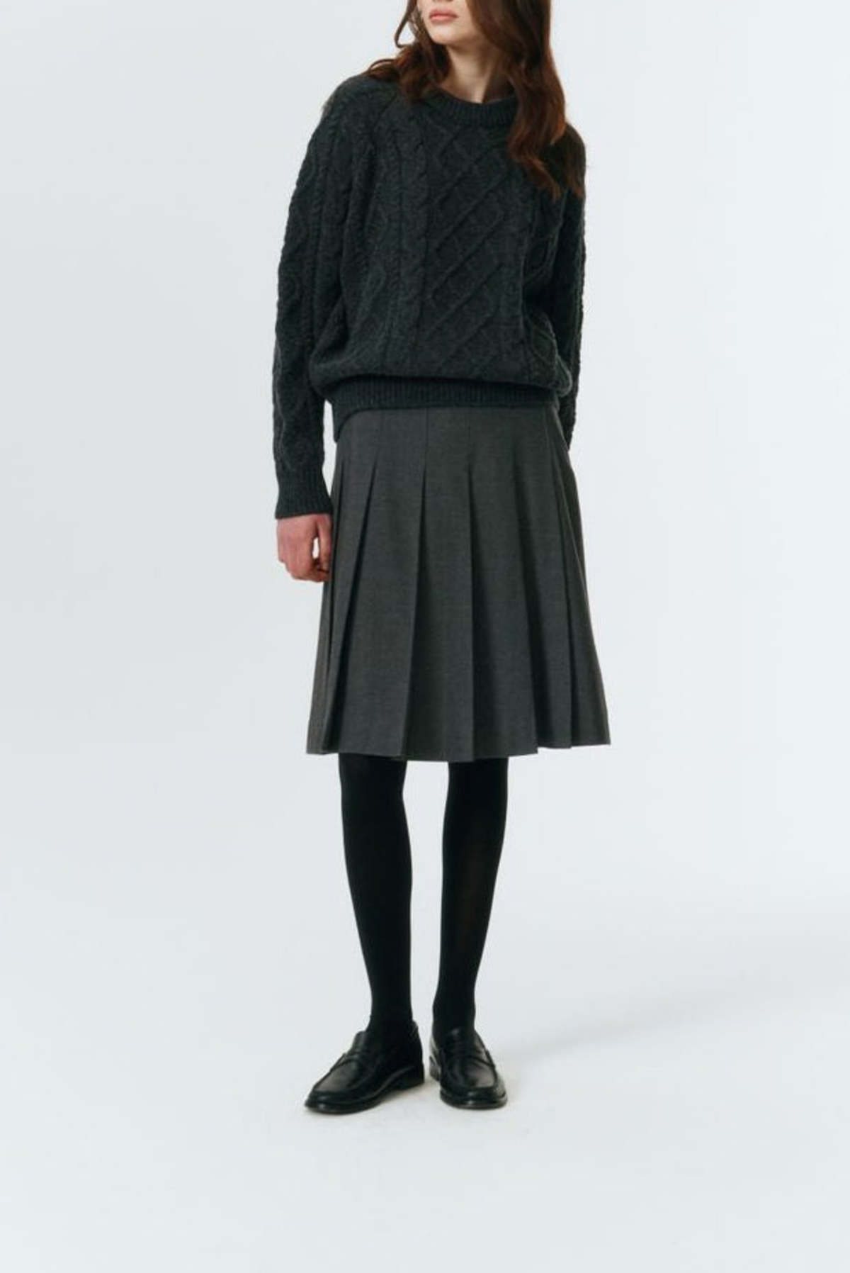 Dunst Flannel Pleats Midi Skirt - Melange Grey - Image 3 of 11