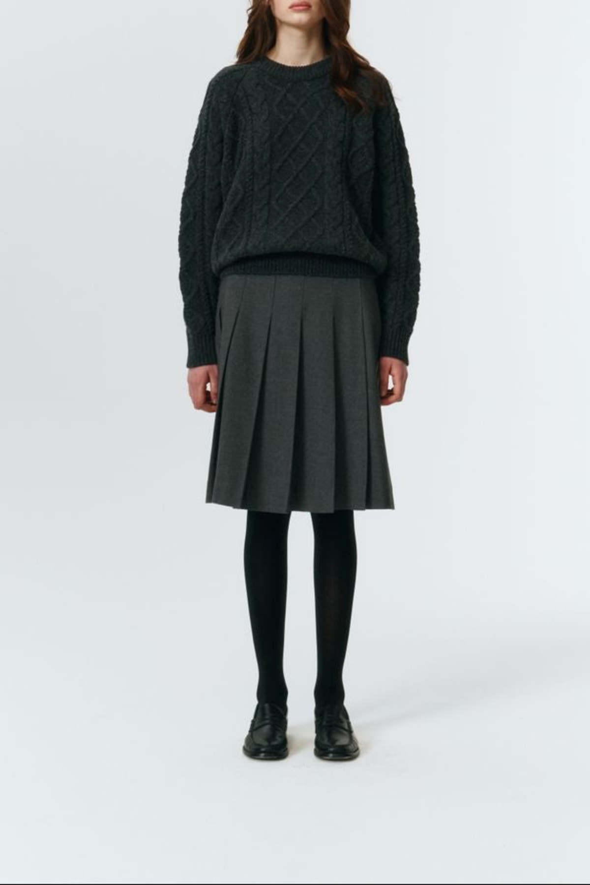 Dunst Flannel Pleats Midi Skirt - Melange Grey - Image 4 of 11