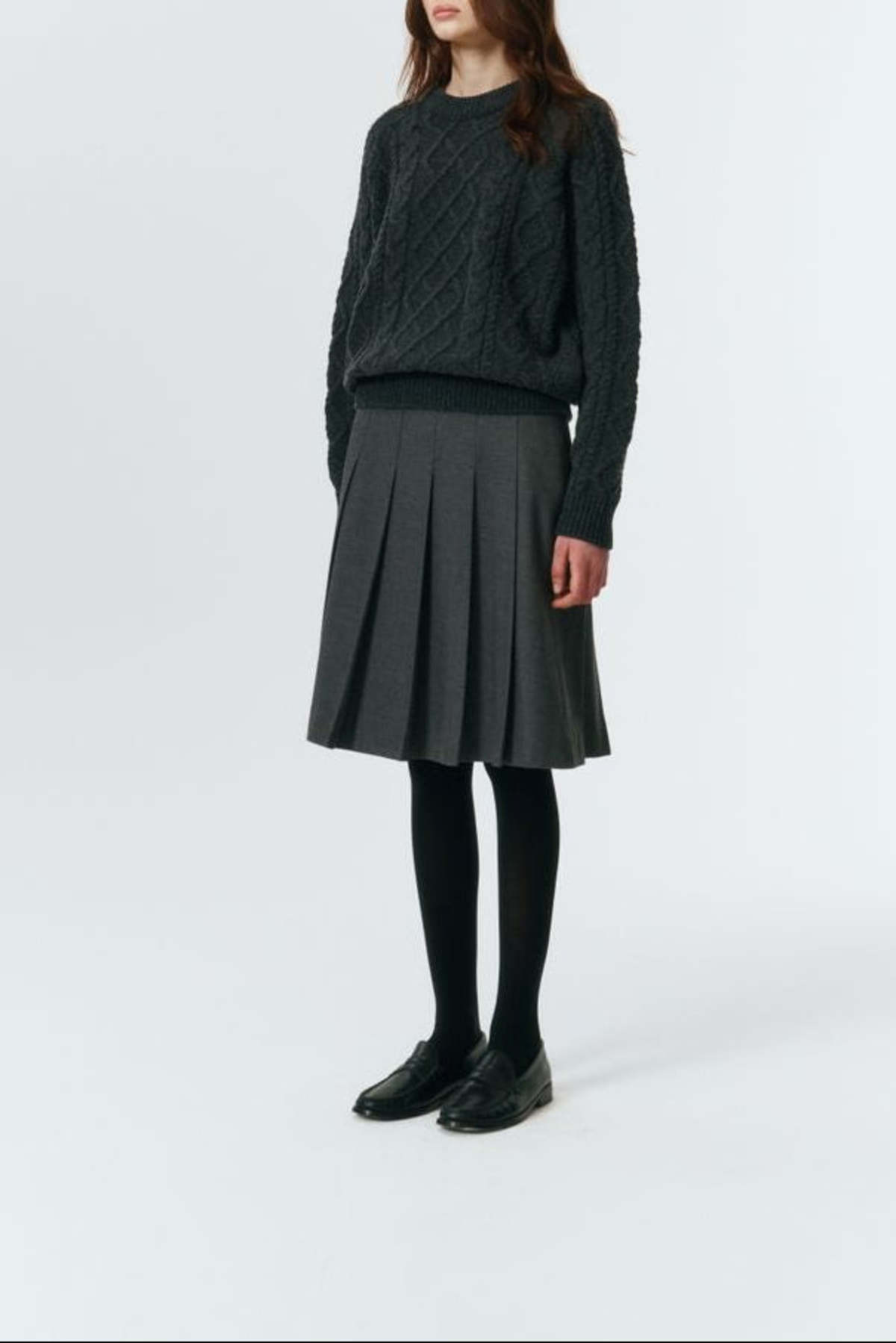 Dunst Flannel Pleats Midi Skirt - Melange Grey - Image 5 of 11