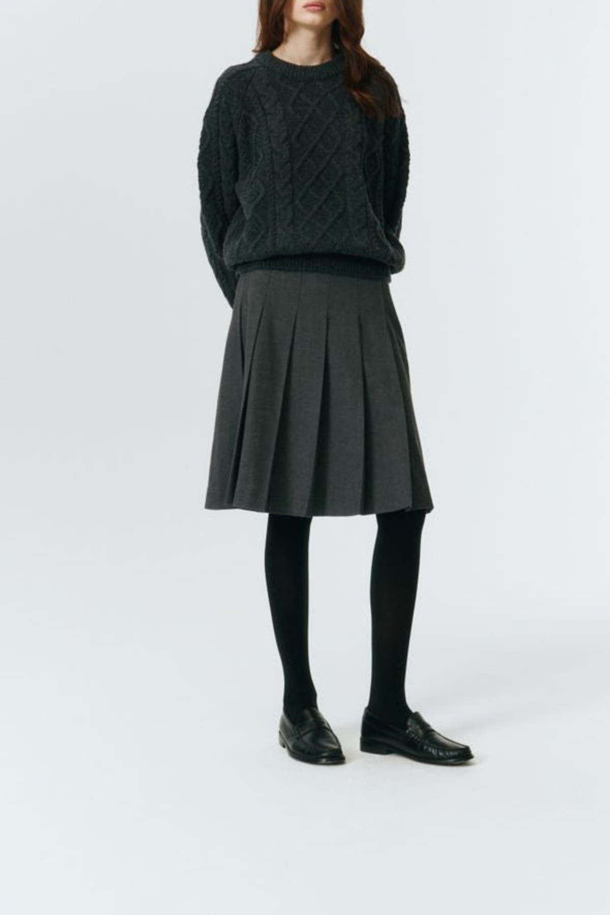 Dunst Flannel Pleats Midi Skirt - Melange Grey - Image 6 of 11