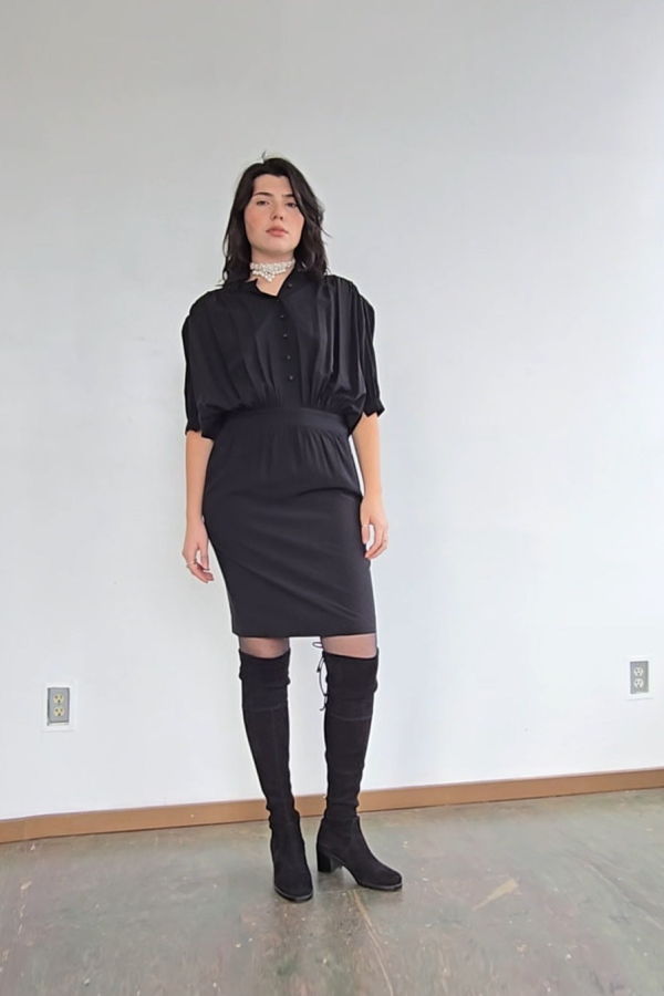 Vintage Albert Nipon Silk Shaped Dress - Black