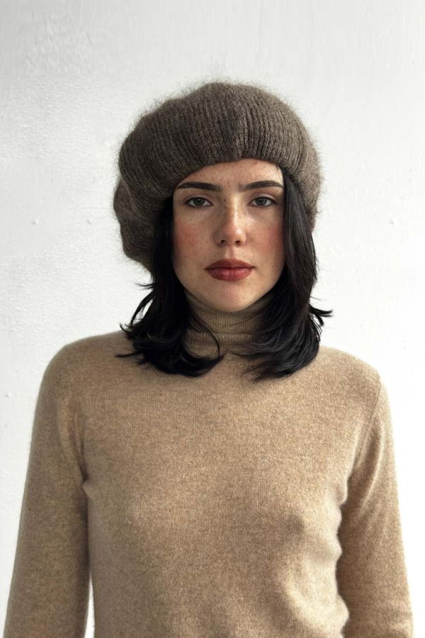 Vintage Mohair Oversized Beret - Mushroom