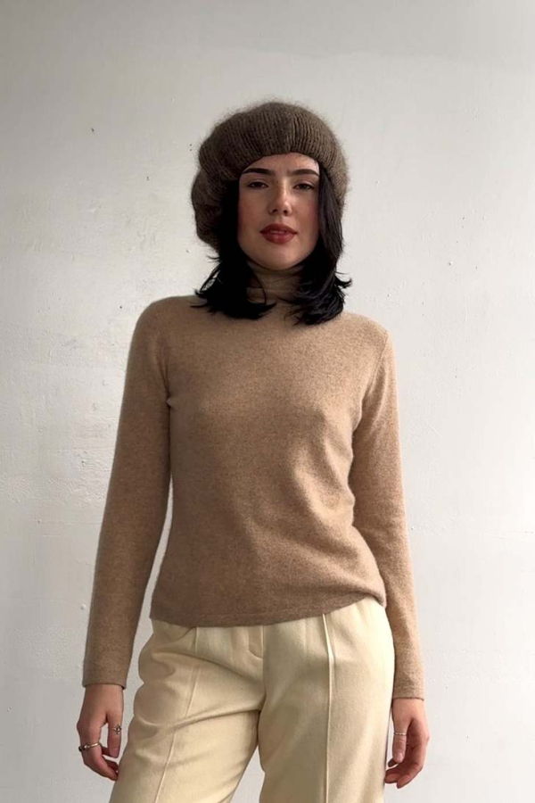 Vintage Mohair Oversized Beret - Mushroom
