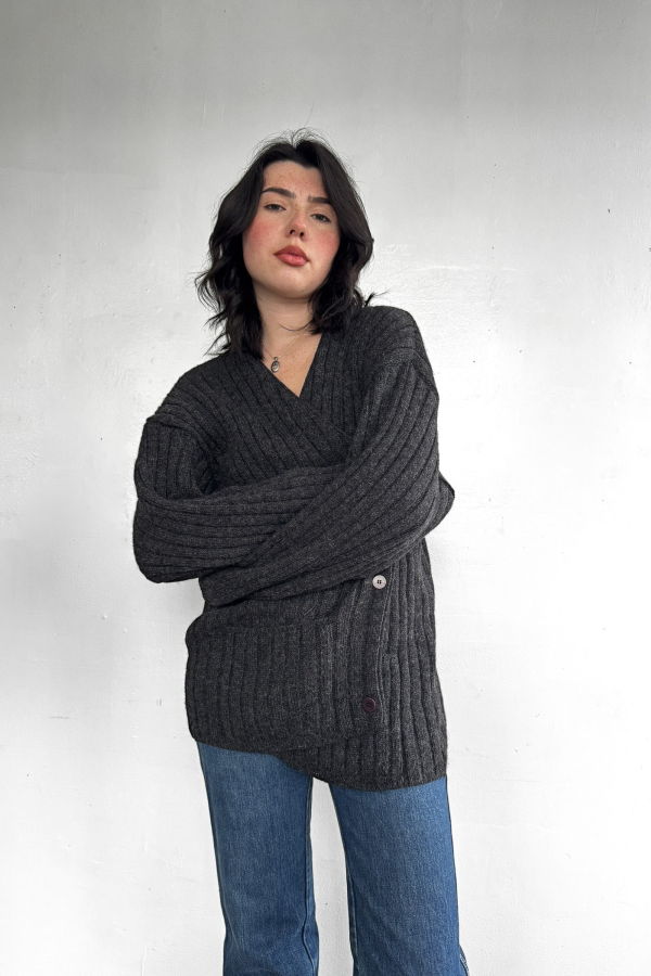 Vintage J Crew Ribbed Cardigan - Charcoal