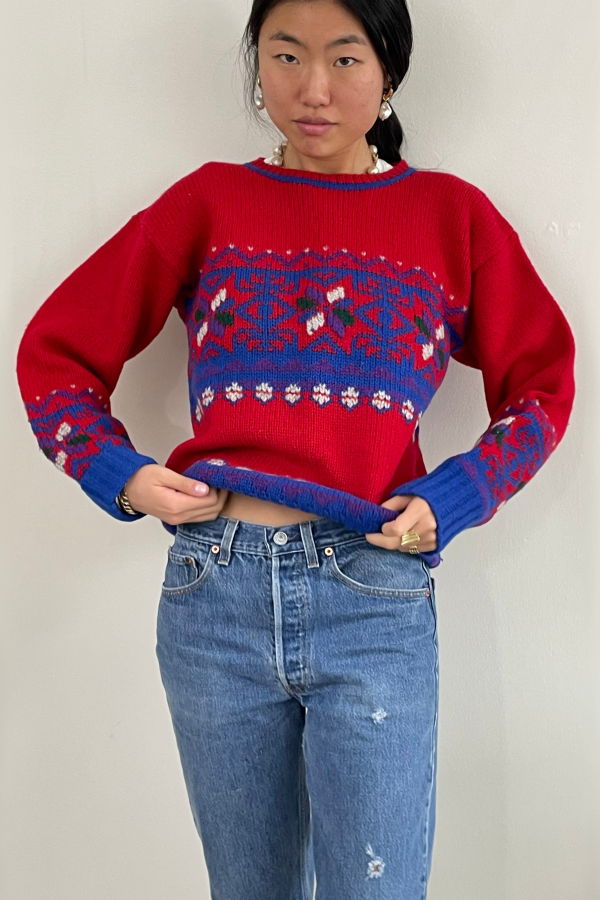 Ralph Lauren Vintage Fair Isle Hand Knit Wool Sweater