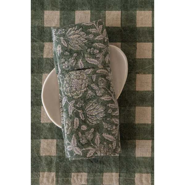 Live Linen Minimalist Linen Rio Napkin - Rio Green Block Print