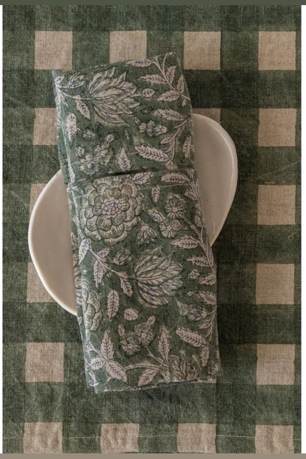 Live Linen Minimalist Linen Rio Napkin - Rio Green Block Print