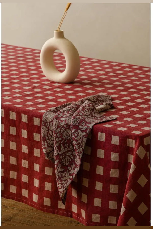 Live Linen Minimalist Linen Rio Napkin - Rio Red Block Print