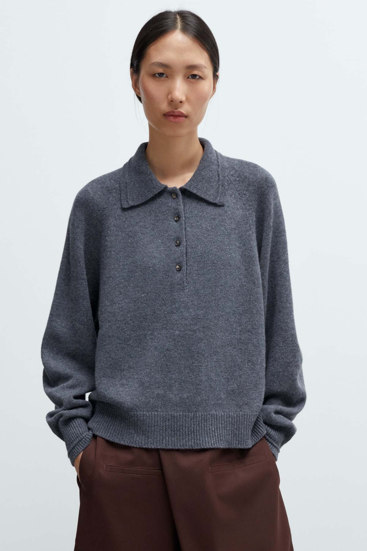 Cordera Merino Wool Polo Sweater - Gray - Image 1 of 4